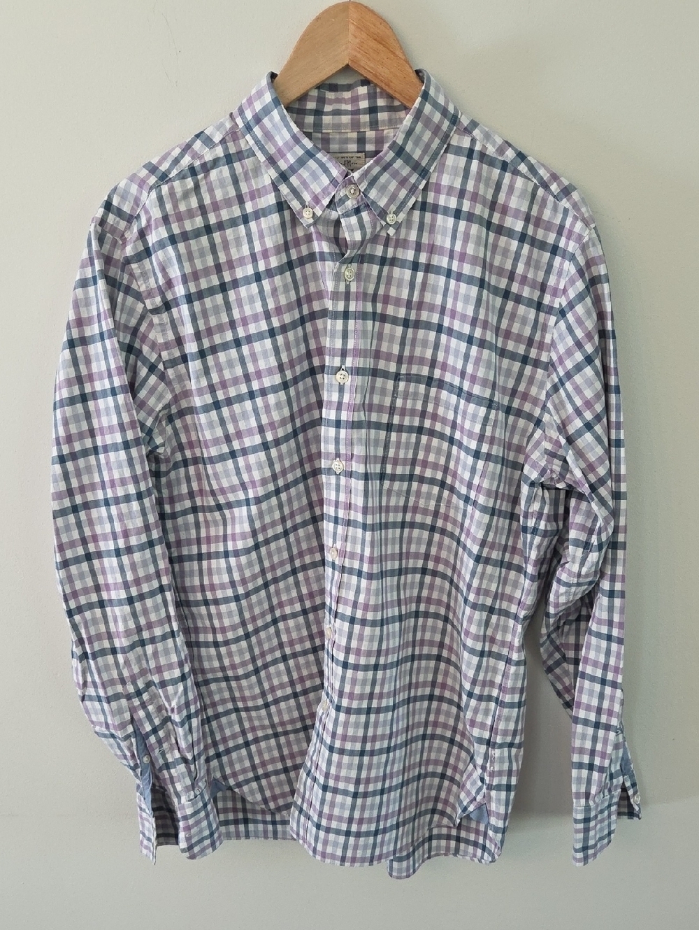 J. Crew Men's Plaid Button-Down Shirt in White, Teal & Purple 100% Cotton